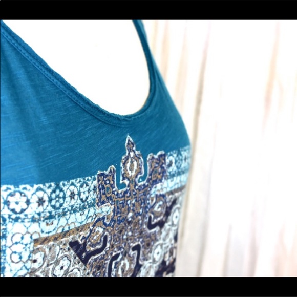 Lucky Brand Intricate Persian Rug yoga teal top - Picture 6 of 8